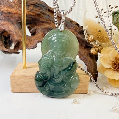 吉祥平安/玉觀音-《緬甸玉油青翡翠觀音項鍊》4