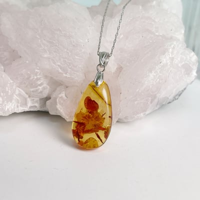 黃金花珀琥珀項鍊-74