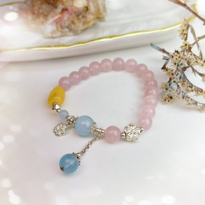 平安/心靈能量/貴人-《蜜蠟海藍粉晶水晶手鍊》4