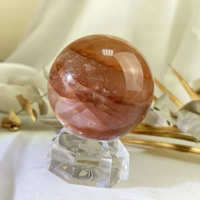 火晶·紅膠花水晶球擺件2