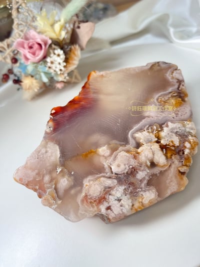櫻花瑪瑙帶皮透料原礦片3