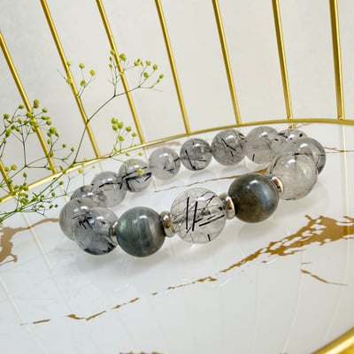 招財/擋煞/防小人-《拉長石黑髮晶手鍊》3