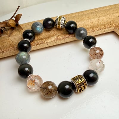 擋煞/招財-《黑金超七拉長石手鍊》3