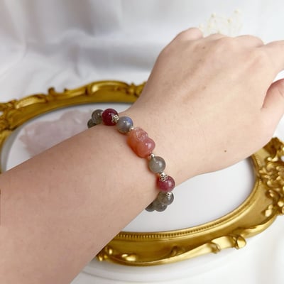 消除負能量/招財護主-《草莓拉長石·鹽源貔貅手鍊》6