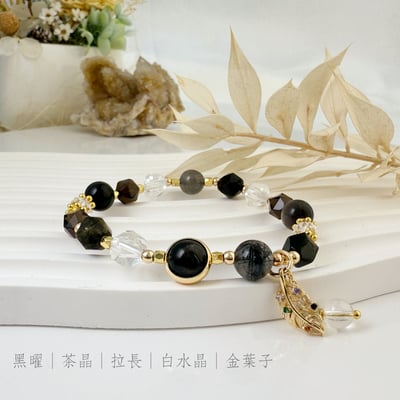 一葉致富/平安招財《黑曜金葉子水晶手鍊》4