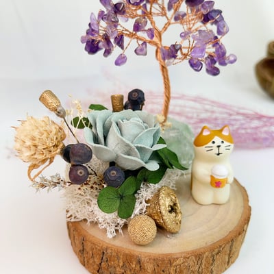 招財/貴人/開運-《螢石紫水晶發財樹水晶樹咖啡貓咪擺件》4