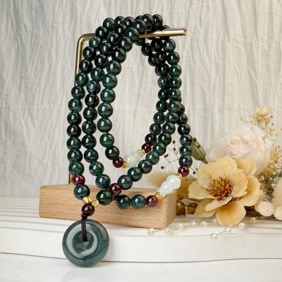 珍品收藏/守護的能量-《油青翡翠三圈平安扣手鍊》3