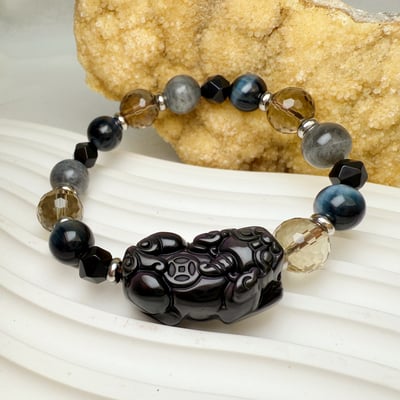 招財擋煞/水晶能量-《彩虹黑曜貔貅·多寶水晶手鍊》3