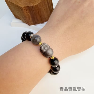 平安擋煞/招財納福-《銀曜貔貅拉長黑曜手鍊》6