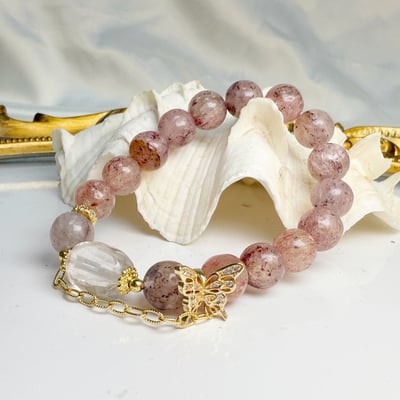 貴人運/消除負能量-《骨幹草莓白水晶蝴蝶手鍊》5