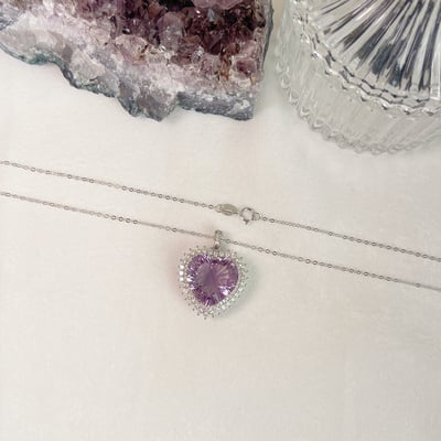 高工藝/珠寶級-《雙鑽圈愛心紫水晶項鍊》5