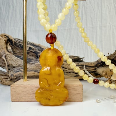 辟邪去災/招財納福-《老礦蜜蠟釋迦摩尼佛琥珀項鍊》7
