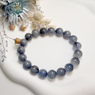 心靈/思維/沉穩-《10mm鋼絲藍兔毛水晶手鍊》6