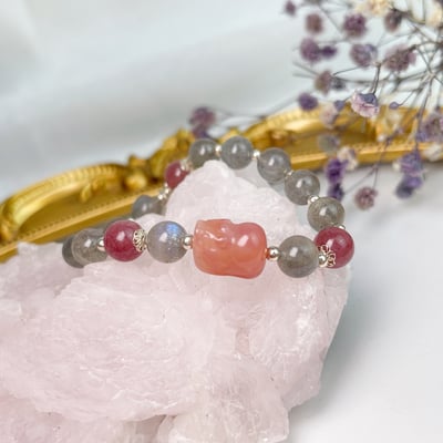 消除負能量/招財護主-《草莓拉長石·鹽源貔貅手鍊》2