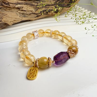 霸氣招財/貴人-《紫黃晶虎眼黃水晶手鍊》4