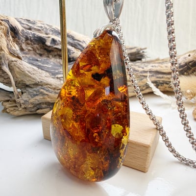 避邪擋煞/招財納福-《精品滿花黃金花珀琥珀項鍊》4