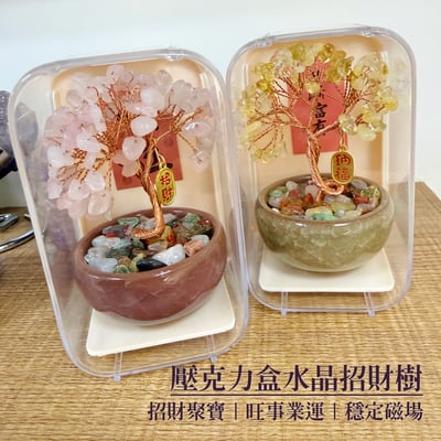 桃花貴人/招財納福-《壓克力盒水晶招財樹擺件》1