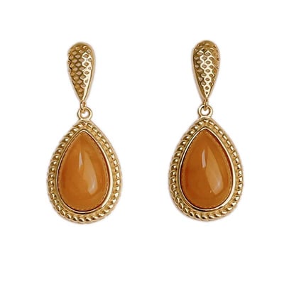 辟邪去災/招財納福-《水滴黃蜜蠟包鑲耳環》1