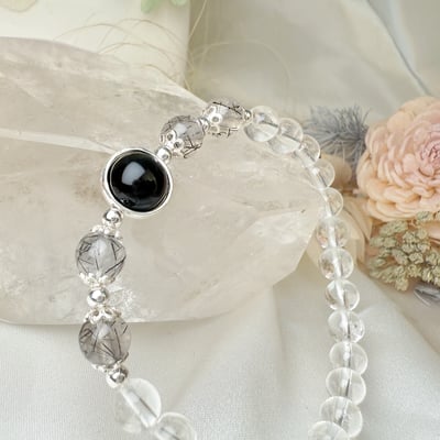 擋煞/防小人-《黑曜黑髮白水晶手鍊》3