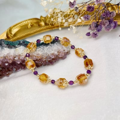 招四方財/財富貴人-《方塊黃水晶貴人紫晶手鍊》3