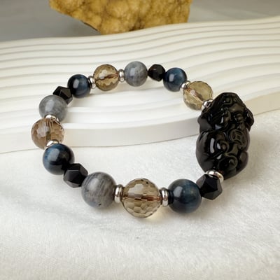 招財擋煞/水晶能量-《彩虹黑曜貔貅·多寶水晶手鍊》4