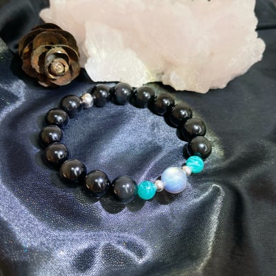 收藏級-墨西哥彩虹黑曜拉長天河手鍊1