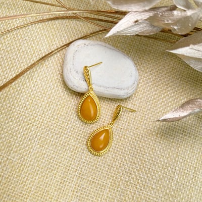 辟邪去災/招財納福-《水滴黃蜜蠟包鑲耳環》3