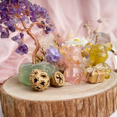 招財/貴人/開運-《螢石紫水晶發財樹水晶小熊擺件》6