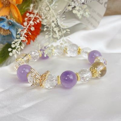 貴人運/消除負能量-《銅蝴蝶薰衣草紫晶白水晶手鍊》2