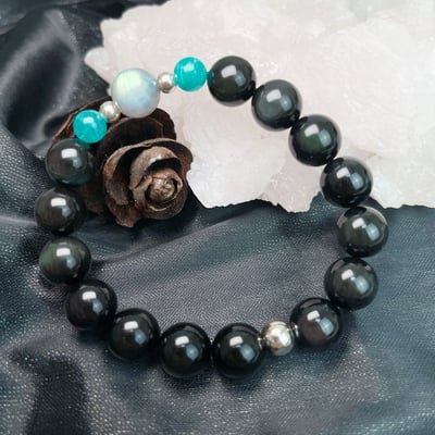 收藏級-墨西哥彩虹黑曜拉長天河手鍊3