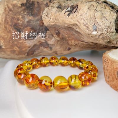收藏級/天然琥珀-《11.5mm黃金花珀/琥珀手珠》2