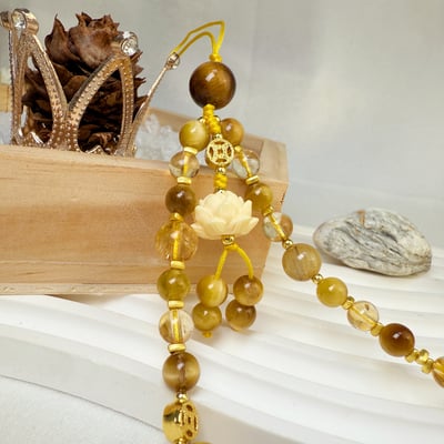 招財納福/蓮花靜心-《黃金虎眼蓮花手機繩吊飾》3