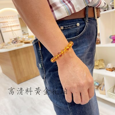 收藏級/天然琥珀-《13mm黃金花珀/琥珀手珠》7