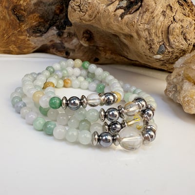 健康/平安/能量-《白水晶鈦赫茲緬甸玉108手鍊》2