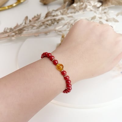 旺運勢/擋煞/防小人-《黃金花珀帝王砂硃砂手鍊》5