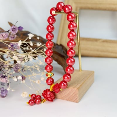 避邪擋煞 / 開運招財-《立體蓮花墜飾帝王砂硃砂手鍊》2