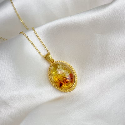 辟邪去災/招財納福-《蛋面黃金花珀琥珀項鍊》-23