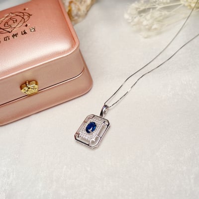 方型鑲鑽幾何藍寶項鍊6
