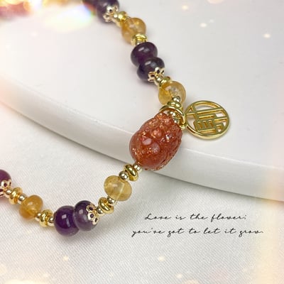 高磁場/財富/貴人-《金太陽貔貅紫黃水晶手鍊》5