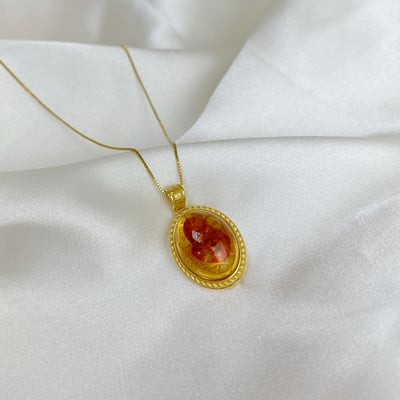 辟邪去災/招財納福-《蛋面黃金花珀琥珀項鍊》-64