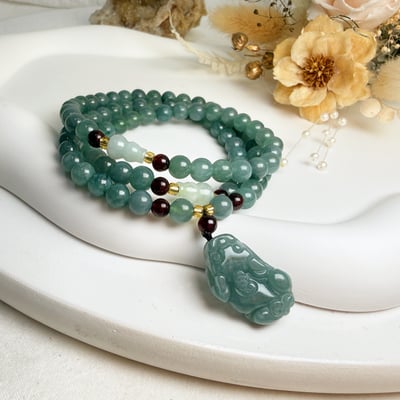 珍品收藏/守護的能量-《油青種翡翠貔貅三圈手鍊》6
