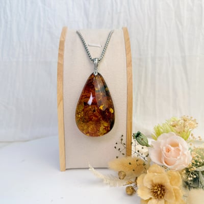 避邪擋煞/招財納福-《精品滿花黃金花珀琥珀項鍊》1