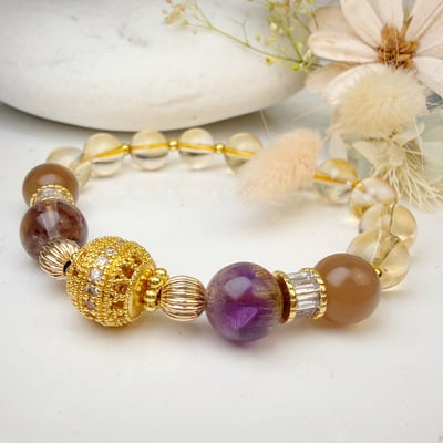 霸氣招財/正能量-《天然黃水晶紫幽月光手鍊》2