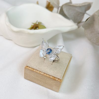 貝母蝴蝶藍寶戒指3