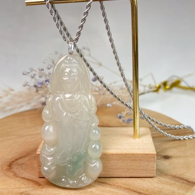 平安吉祥/心靈安定-《綠飄花緬甸玉觀音項鍊》23