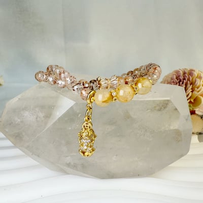 擋煞/招財-《雙圈黑金超七鈦晶貔貅手鍊》2