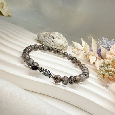 招財/擋煞/防小人-《復古銀天珠黑髮晶手鍊》2