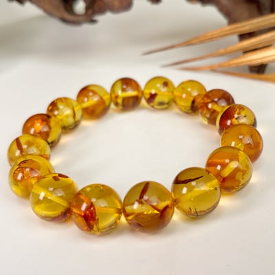 收藏級/天然琥珀-《13mm黃金花珀/琥珀手珠》3