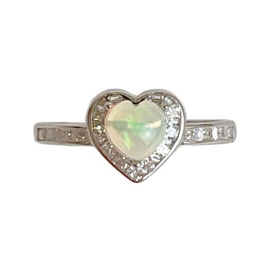 火光遊彩/透體料-《鋯石鑽圈愛心水晶蛋白石戒指》1