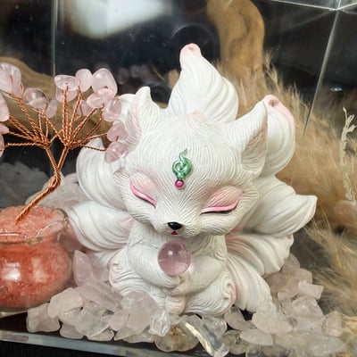 桃花貴人/招財納福-《桃花粉晶樹狐狸公仔擺件》3